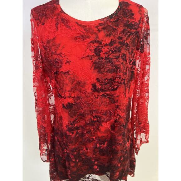 Elegant Vintage Brittany Black Red Lace Women's Top Size M Wimsigoth Romantic - Picture 2 of 13